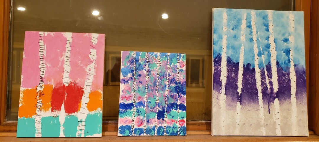 Easy Birch Trees Painting, sponge painting